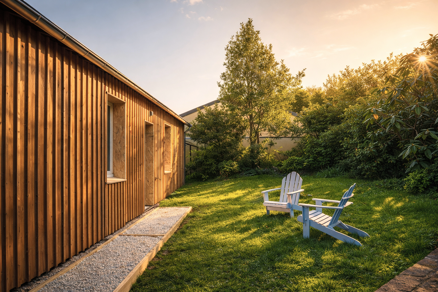 Jardin privatif 200m² fauteuils Adirondack